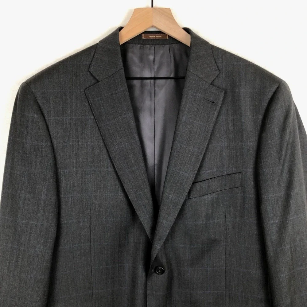 PETER MILLAR Windowpane 100% Wool Jacket 44R Charcoal Gray Blazer Coat Canada